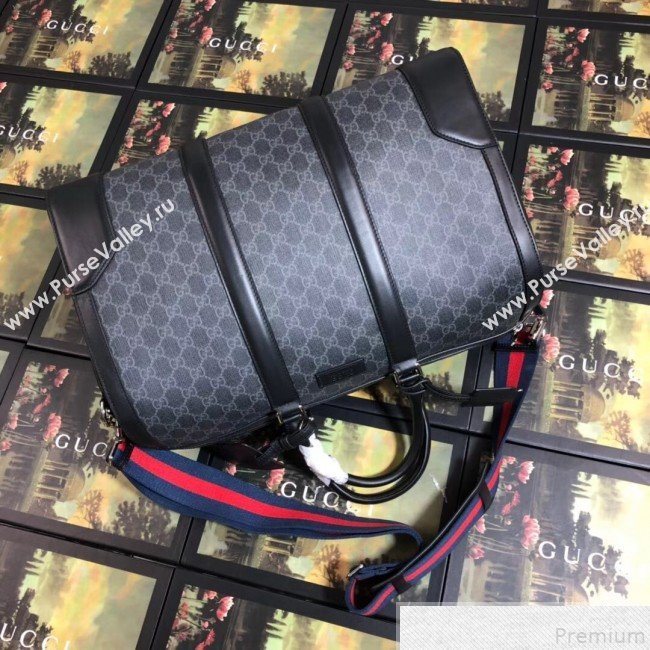 Gucci Soft GG Supreme Carry-on Travel Duffle Bag ‎474131 Black/Grey 2019 (BLWX-9050734)