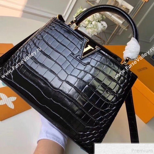 Louis Vuitton Capucines BB Top Handle Bag in Crocodilian Leather N92173 Black 2019 (FANG-9050750)