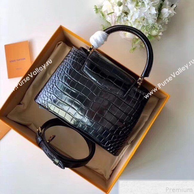 Louis Vuitton Capucines BB Top Handle Bag in Crocodilian Leather N92173 Black 2019 (FANG-9050750)