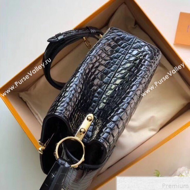 Louis Vuitton Capucines BB Top Handle Bag in Crocodilian Leather N92173 Black 2019 (FANG-9050750)