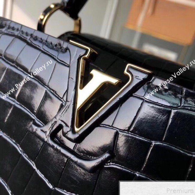 Louis Vuitton Capucines BB Top Handle Bag in Crocodilian Leather N92173 Black 2019 (FANG-9050750)