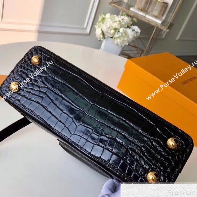 Louis Vuitton Capucines BB Top Handle Bag in Crocodilian Leather N92173 Black 2019 (FANG-9050750)