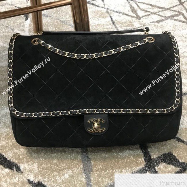 Chanel x Pharrell Oversize Suede Flap Bag Black 2019 (JDH-9043002)