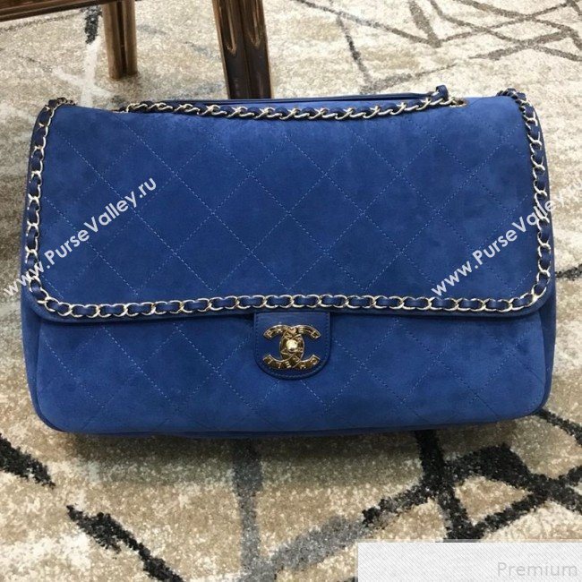 Chanel x Pharrell Oversize Suede Flap Bag Blue 2019 (JDH-9043003)