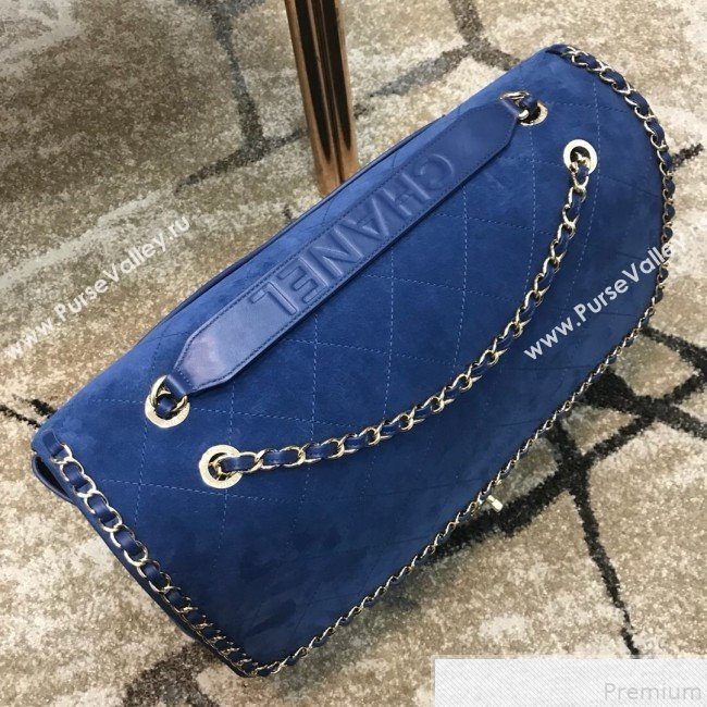 Chanel x Pharrell Oversize Suede Flap Bag Blue 2019 (JDH-9043003)