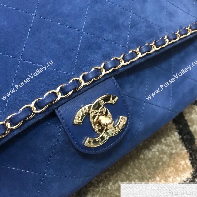 Chanel x Pharrell Oversize Suede Flap Bag Blue 2019 (JDH-9043003)