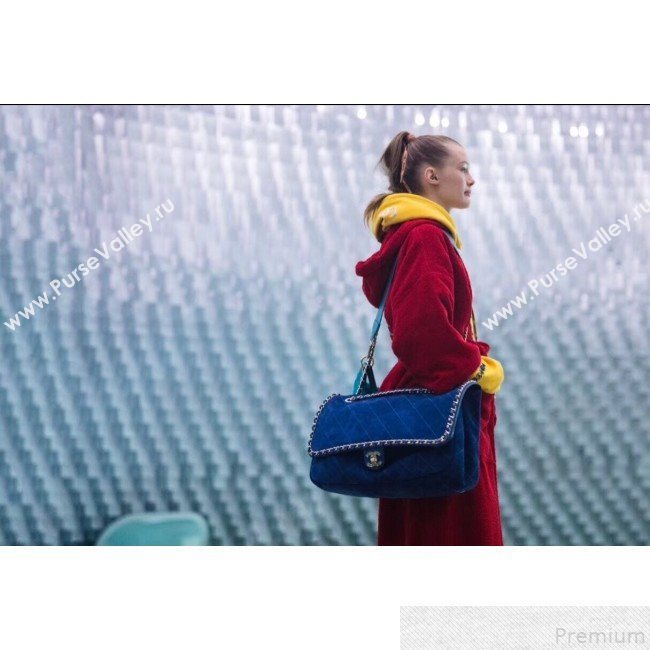 Chanel x Pharrell Oversize Suede Flap Bag Blue 2019 (JDH-9043003)