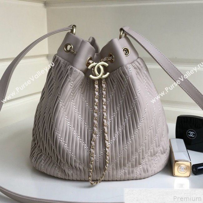Chanel Chevron Pleated Bucket Bag Light Gray 2019 (YD-9043011)
