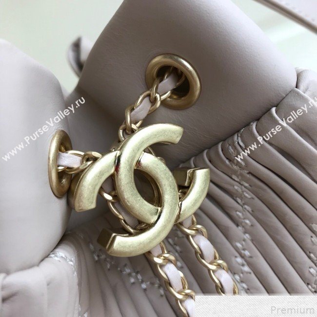 Chanel Chevron Pleated Bucket Bag Light Gray 2019 (YD-9043011)