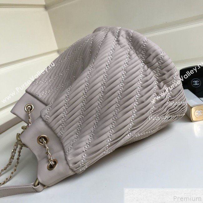 Chanel Chevron Pleated Bucket Bag Light Gray 2019 (YD-9043011)