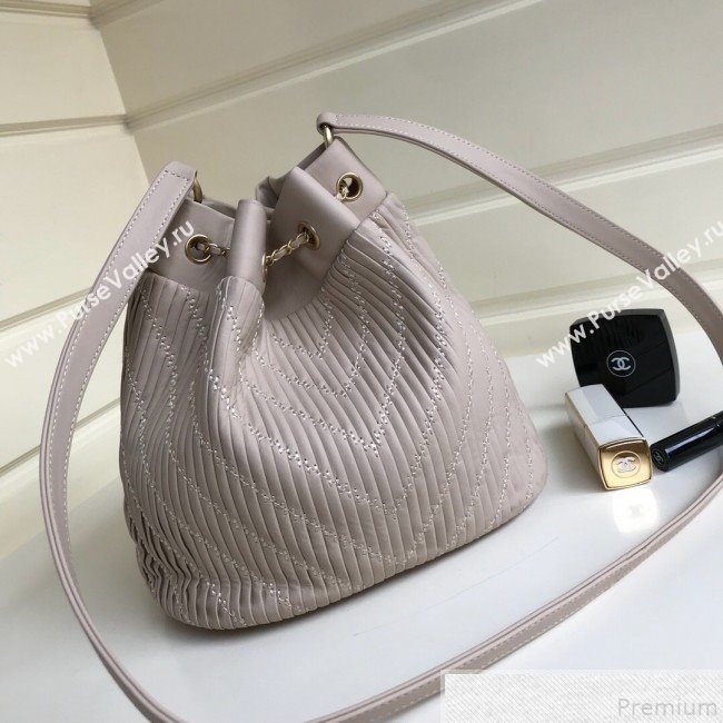 Chanel Chevron Pleated Bucket Bag Light Gray 2019 (YD-9043011)