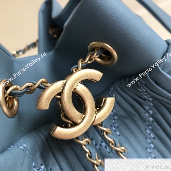 Chanel Chevron Pleated Bucket Bag Blue 2019 (YD-9043012)