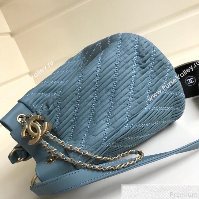 Chanel Chevron Pleated Bucket Bag Blue 2019 (YD-9043012)