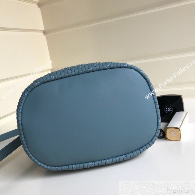 Chanel Chevron Pleated Bucket Bag Blue 2019 (YD-9043012)