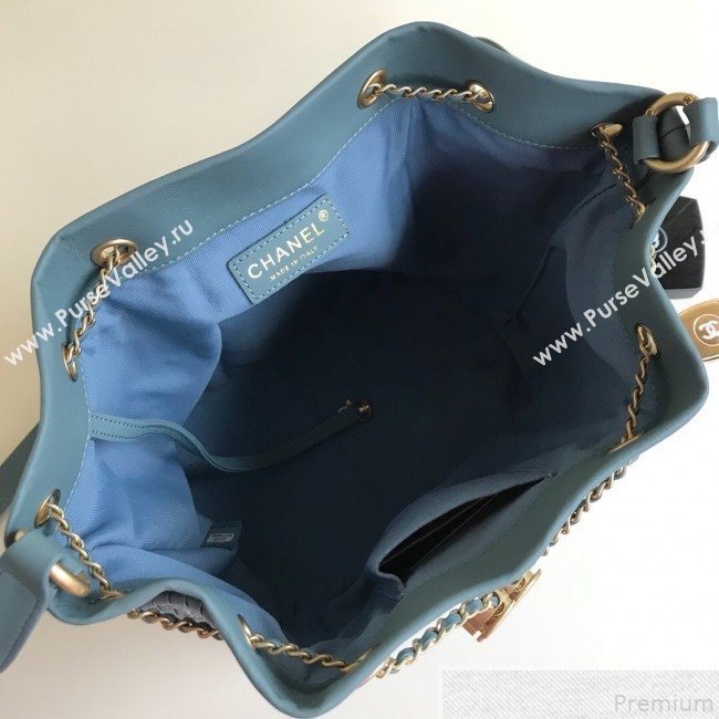 Chanel Chevron Pleated Bucket Bag Blue 2019 (YD-9043012)