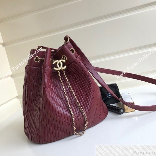 Chanel Chevron Pleated Bucket Bag Burgundy 2019 (YD-9043013)