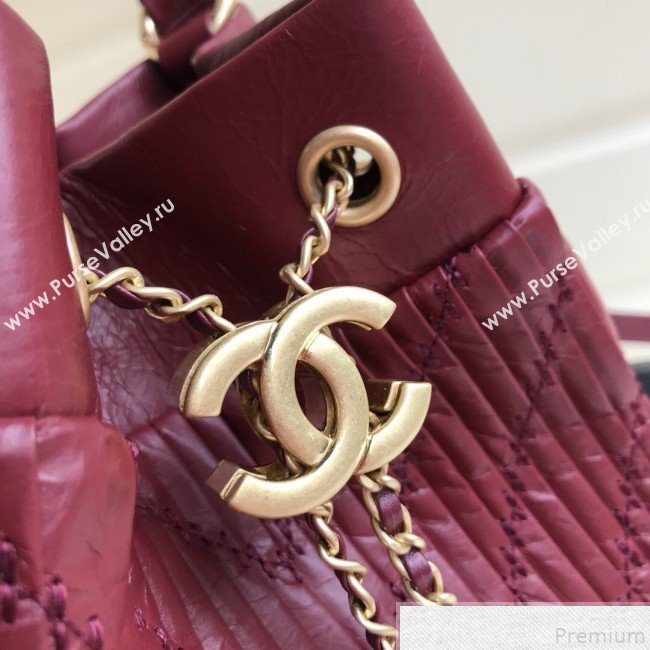Chanel Chevron Pleated Bucket Bag Burgundy 2019 (YD-9043013)