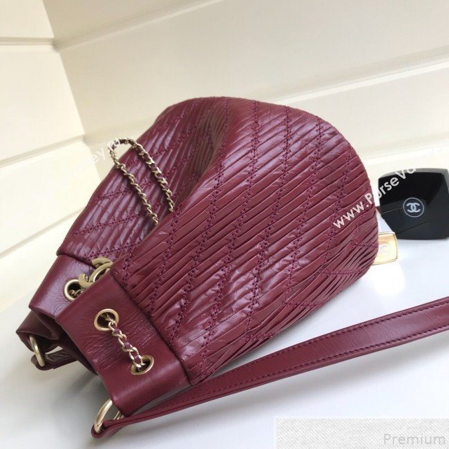 Chanel Chevron Pleated Bucket Bag Burgundy 2019 (YD-9043013)