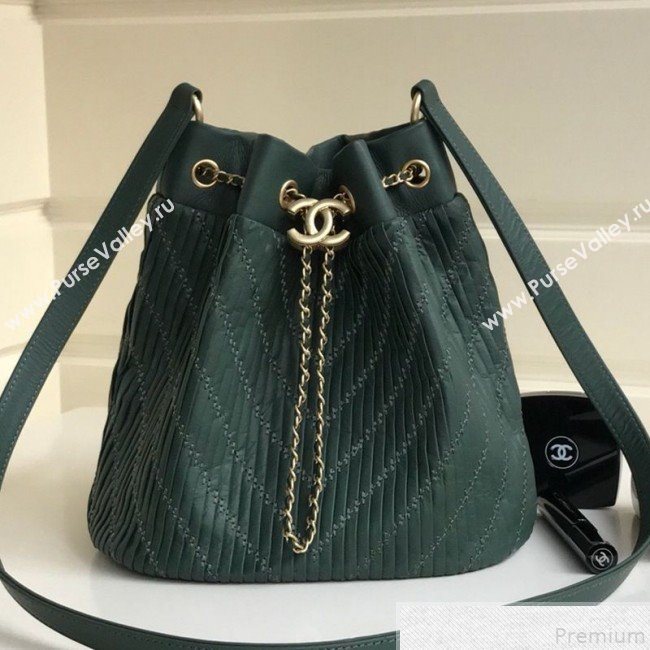Chanel Chevron Pleated Bucket Bag Green 2019 (YD-9043015)