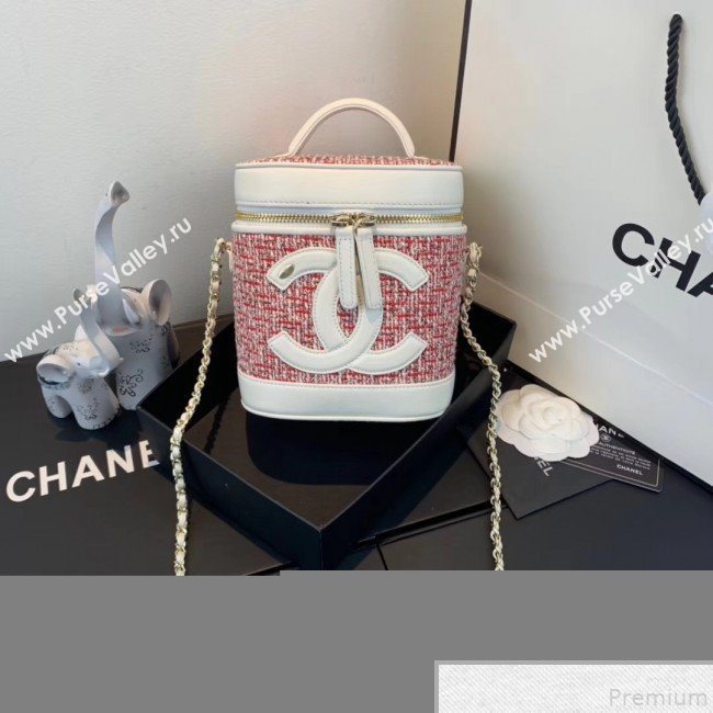 Chanel Tweed CC Logo Vanity Case Bucket Bag AS0323 White/Red 2019 (FM-9043020)