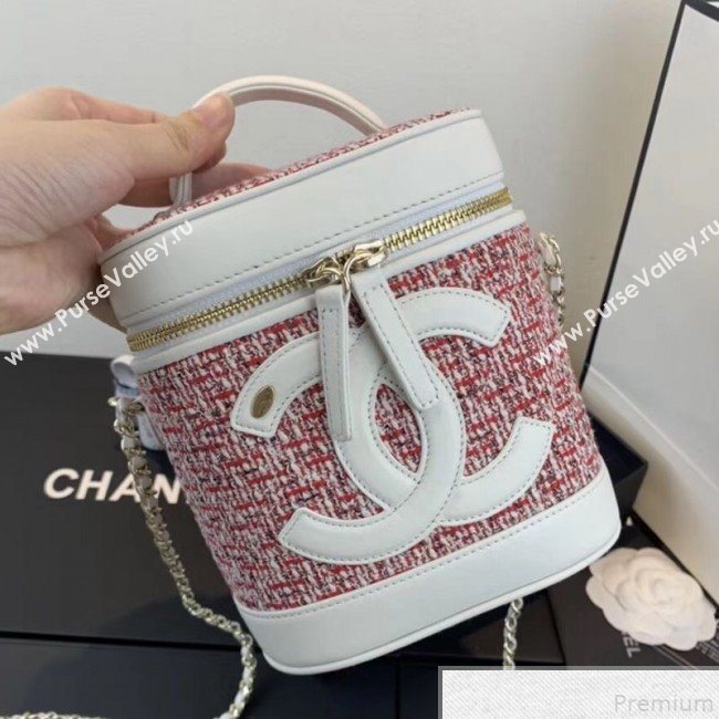 Chanel Tweed CC Logo Vanity Case Bucket Bag AS0323 White/Red 2019 (FM-9043020)