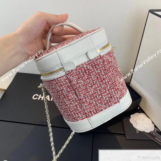 Chanel Tweed CC Logo Vanity Case Bucket Bag AS0323 White/Red 2019 (FM-9043020)