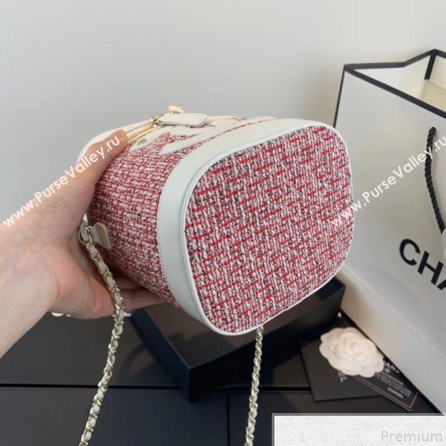 Chanel Tweed CC Logo Vanity Case Bucket Bag AS0323 White/Red 2019 (FM-9043020)