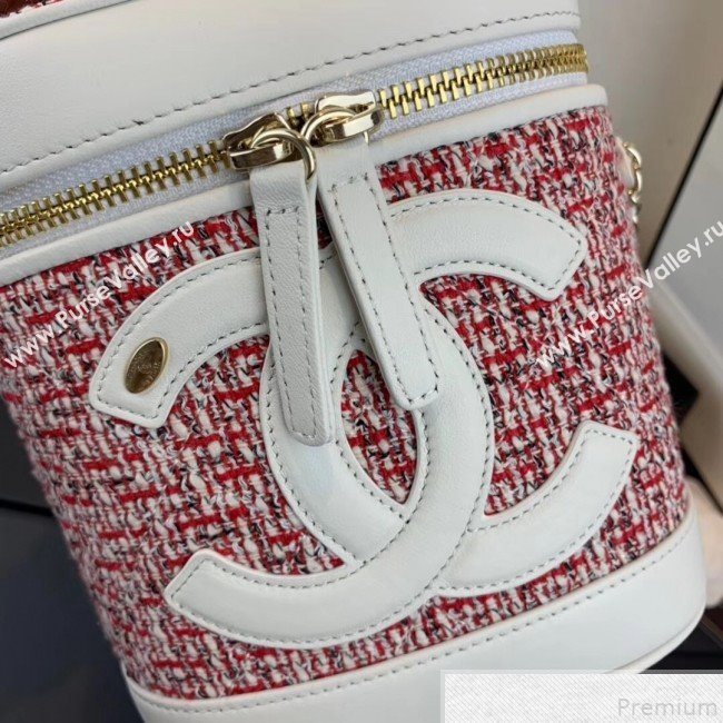Chanel Tweed CC Logo Vanity Case Bucket Bag AS0323 White/Red 2019 (FM-9043020)