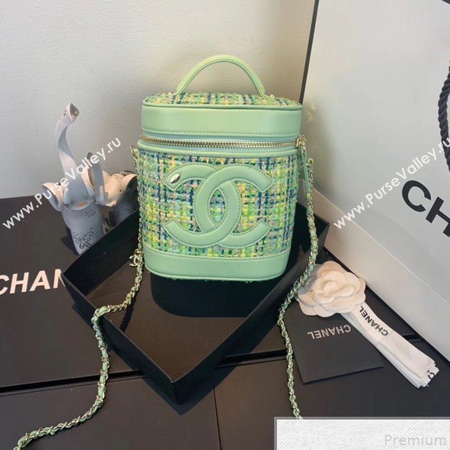 Chanel Tweed CC Logo Vanity Case Bucket Bag AS0323 Green 2019 (FM-9043021)