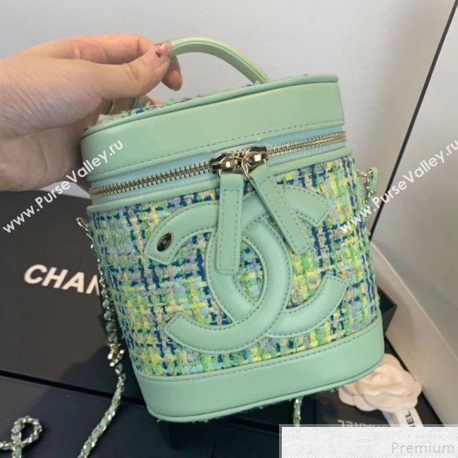 Chanel Tweed CC Logo Vanity Case Bucket Bag AS0323 Green 2019 (FM-9043021)
