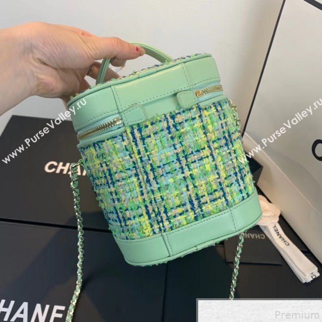 Chanel Tweed CC Logo Vanity Case Bucket Bag AS0323 Green 2019 (FM-9043021)
