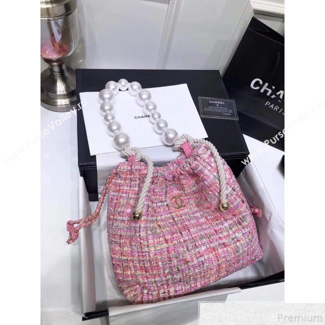 Chanel Sequin Tweed Pearls Handle Shopping Tote Bag Pink 2019 (FM-9043022)