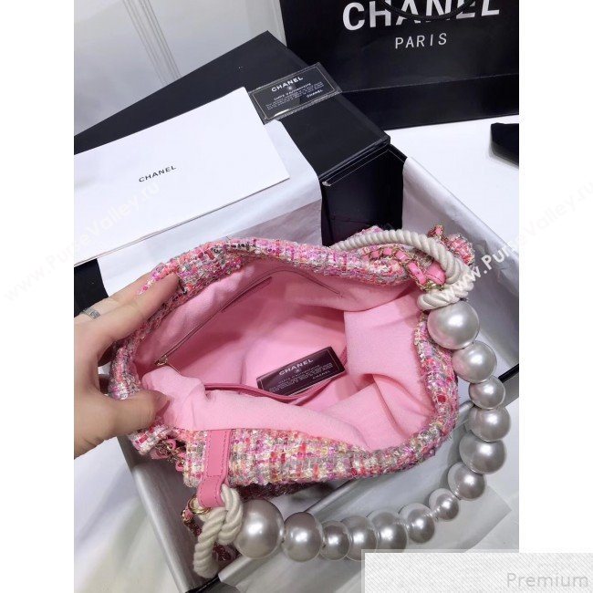 Chanel Sequin Tweed Pearls Handle Shopping Tote Bag Pink 2019 (FM-9043022)