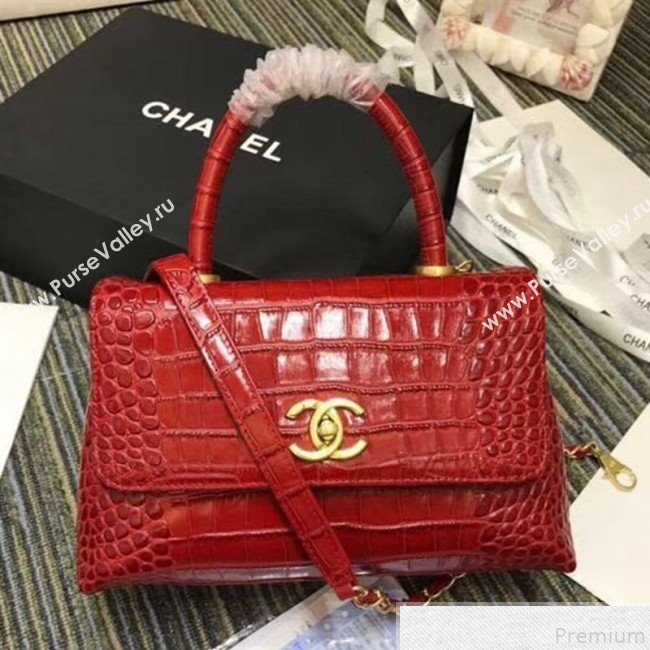 Chanel Crocodile Embossed Leather Flap Top Handle Bag A93050 Red 2019 (XINX-9050901)