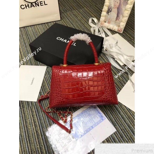 Chanel Crocodile Embossed Leather Flap Top Handle Bag A93050 Red 2019 (XINX-9050901)