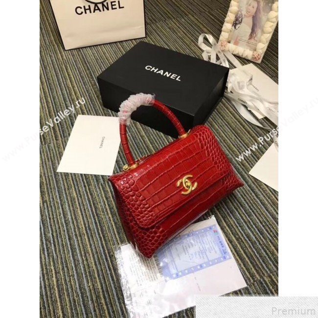 Chanel Crocodile Embossed Leather Flap Top Handle Bag A93050 Red 2019 (XINX-9050901)