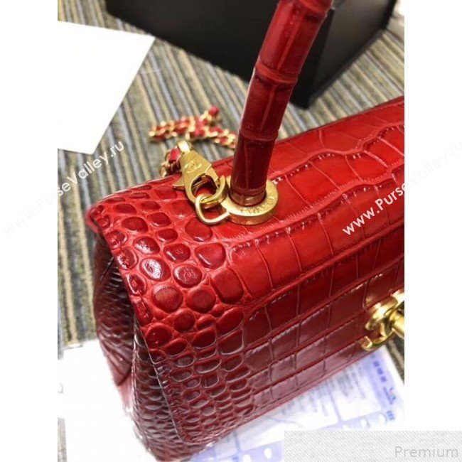 Chanel Crocodile Embossed Leather Flap Top Handle Bag A93050 Red 2019 (XINX-9050901)
