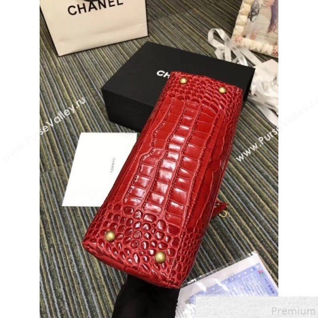 Chanel Crocodile Embossed Leather Flap Top Handle Bag A93050 Red 2019 (XINX-9050901)