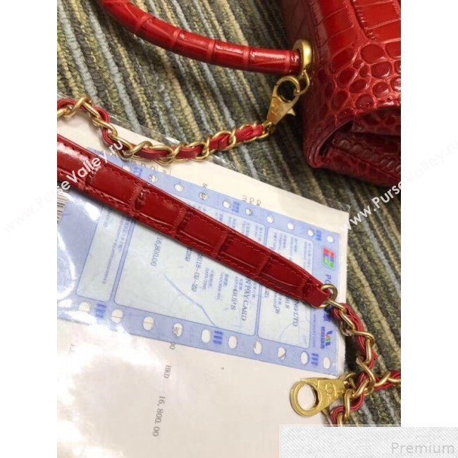 Chanel Crocodile Embossed Leather Flap Top Handle Bag A93050 Red 2019 (XINX-9050901)