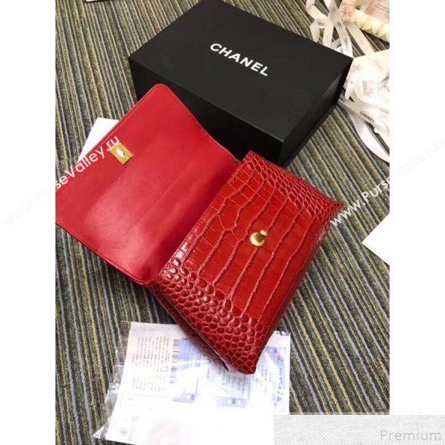 Chanel Crocodile Embossed Leather Flap Top Handle Bag A93050 Red 2019 (XINX-9050901)