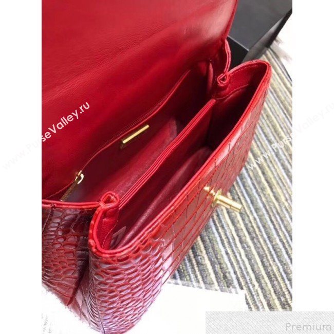 Chanel Crocodile Embossed Leather Flap Top Handle Bag A93050 Red 2019 (XINX-9050901)