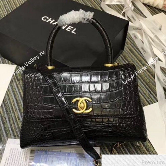 Chanel Crocodile Embossed Leather Flap Top Handle Bag A93050 Black 2019 (XINX-9050903)