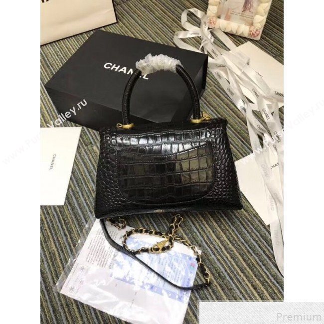 Chanel Crocodile Embossed Leather Flap Top Handle Bag A93050 Black 2019 (XINX-9050903)