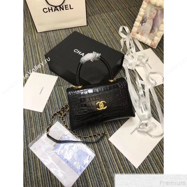 Chanel Crocodile Embossed Leather Flap Top Handle Bag A93050 Black 2019 (XINX-9050903)