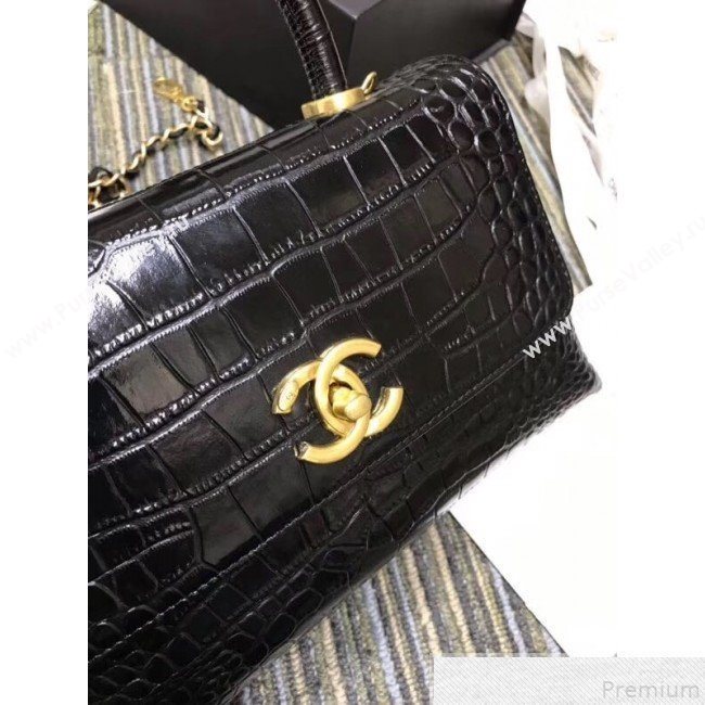 Chanel Crocodile Embossed Leather Flap Top Handle Bag A93050 Black 2019 (XINX-9050903)