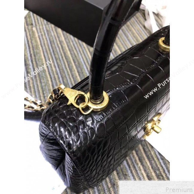 Chanel Crocodile Embossed Leather Flap Top Handle Bag A93050 Black 2019 (XINX-9050903)