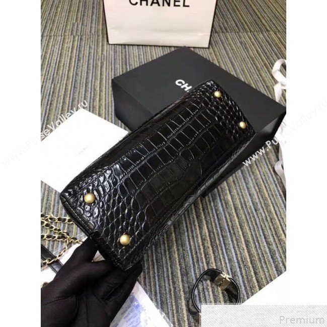Chanel Crocodile Embossed Leather Flap Top Handle Bag A93050 Black 2019 (XINX-9050903)