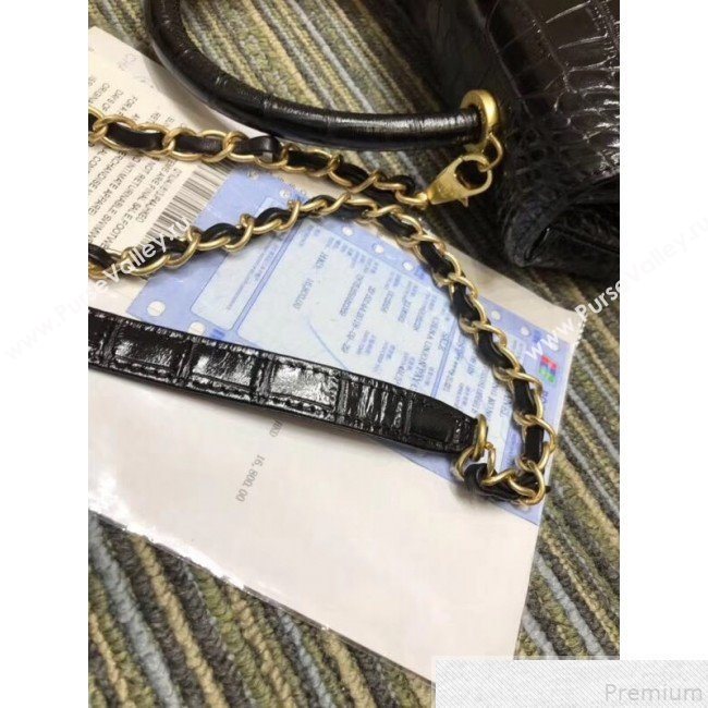 Chanel Crocodile Embossed Leather Flap Top Handle Bag A93050 Black 2019 (XINX-9050903)