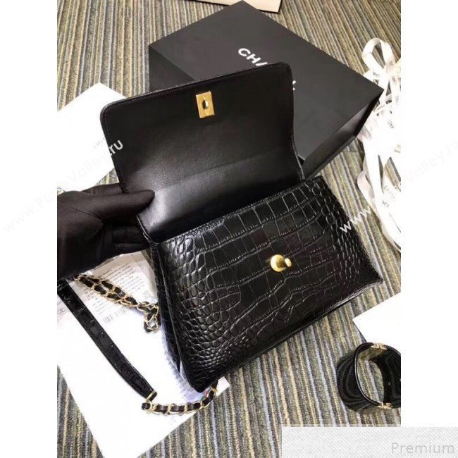 Chanel Crocodile Embossed Leather Flap Top Handle Bag A93050 Black 2019 (XINX-9050903)