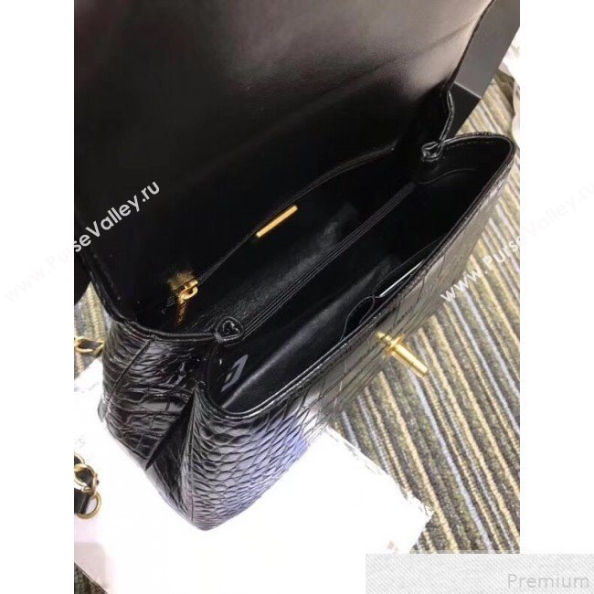 Chanel Crocodile Embossed Leather Flap Top Handle Bag A93050 Black 2019 (XINX-9050903)